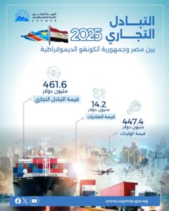 الإحصاء: 461.6 مليون دولار قيمة التبادل التجاري بين مصر والكونغو خلال 2025